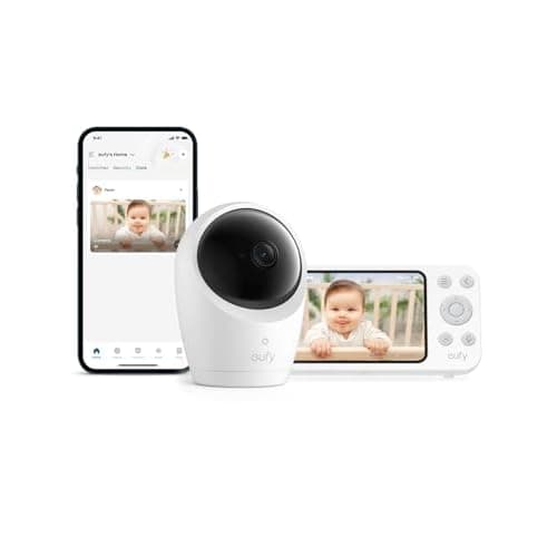 eufy Security Baby Monitor E20 with 2K HD Camera, 5'' 720p Display, Hybrid Wi-Fi & No Wi-Fi Connection, Pan-Tilt, 4X Zoom, Portable Camera with Built-in Battery, 24/7 Recording in App, ANR 2