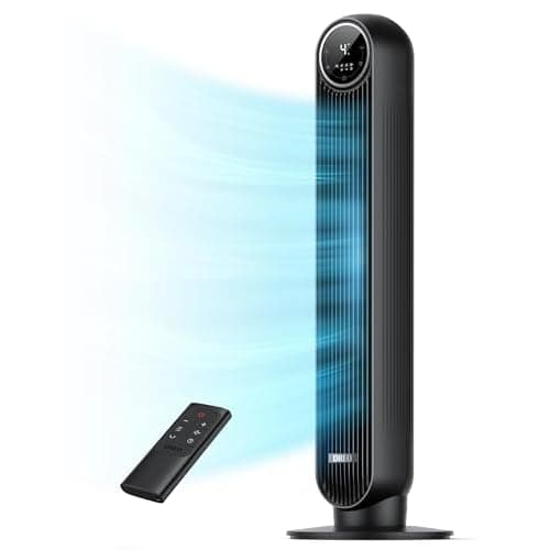 DREO Tower Fan for Bedroom, 2026 Upgraded DC Motor, 28ft/s High Velocity, 20dB Ultra Quiet Standing Fan, 8 Speeds 4 Modes, 90° Oscillating Bladeless Fan for Indoors, Floor Fans with Remote,