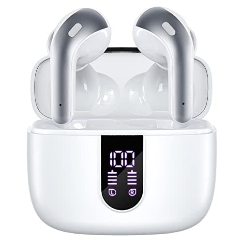 TAGRY Bluetooth Headphones True Wireless Earbuds 60H Playback LED Power Display Earphones with Wireless Charging Case IPX5 Waterproof in-Ear Ear buds with Mic for TV Smart Phone Laptop Compu