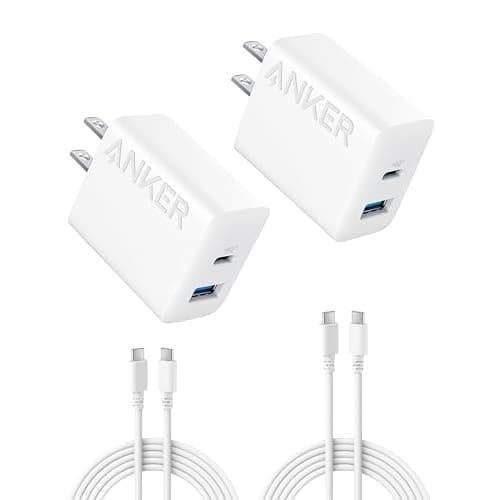 Anker iPhone 17/16 Charger, 2-Pack 20W Fast USB C Charger Block, for iPhone 17/16/16 Pro Max/15 Series/iPad Pro and More (2 Pack & 2 Cable) (White)
