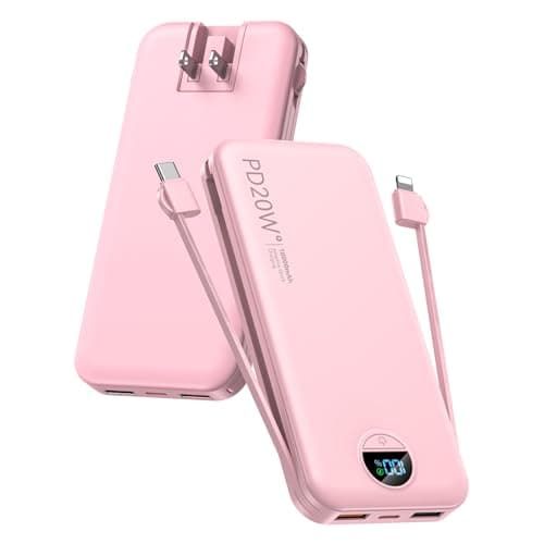 Portable Charger, 10000mAh PD20W Fast Charging Power Bank with Built-in Cables & Wall Plug, External Battery Pack with LED Display, Travel Essentials Battery Bank for iPhone, iPad, Samsung F