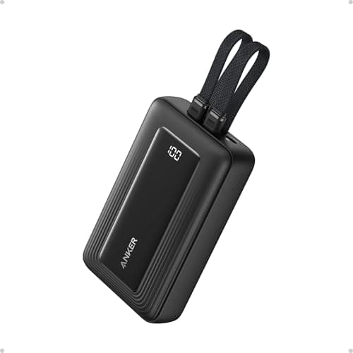 Anker Power Bank, 20,000mAh 30W Max Fast Portable Charger with Built-in USB-C and MFi Certified Lightning Cables, USB-C&A, Battery Pack for iPhone 17/16/15/14 Series, MacBook, Galaxy Black