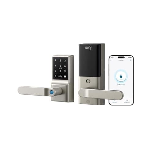 eufy Security Smart Lock C33, Keypad Door Lock with Handle, Fingerprint Door Knob, Keyless Entry Door Lock for Front Door and Bedrooms, Electronic Deadbolt, Wi-Fi, App Control, IP53 Waterpro
