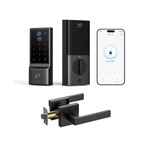 eufy Security Smart Lock Front Door Lever Set, Fingerprint Keypad Door Lock with Handle, Built-in Wi-Fi, App Control, Keyless Entry Deadbolt, 8 Months Battery, IP53 Waterproof, BHMA Certifie