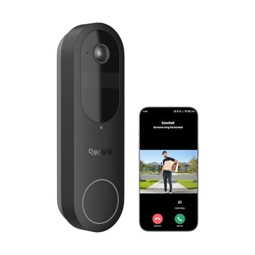 REOLINK 2K Battery Video Doorbell Camera, 150°x150° Head-to-Toe View, 2.4/5 GHz WiFi, Local Storage, No Monthly Fee, Two-Way Talk, Person/Vehicle/Package Detection(Chime not Included) Black