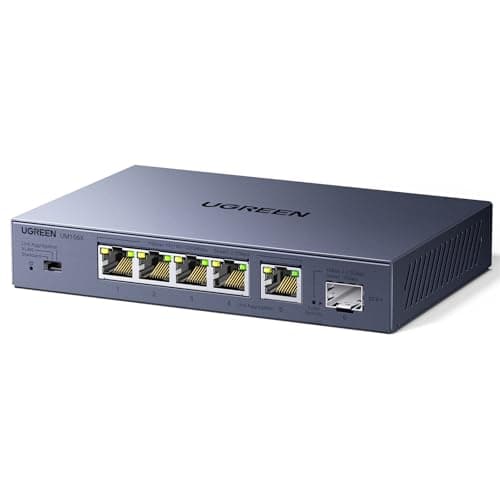UGREEN 2.5Gb Switch, 6-Port Ethernet Switch, 5 x 2.5Gb + 1 x 10Gb SFP+, Standard/Link Aggregation to 5Gbps/VLAN 3 Modes, Plug & Play Metal Unmanaged Ethernet Splitter, Desktop/Wall Mount, fo