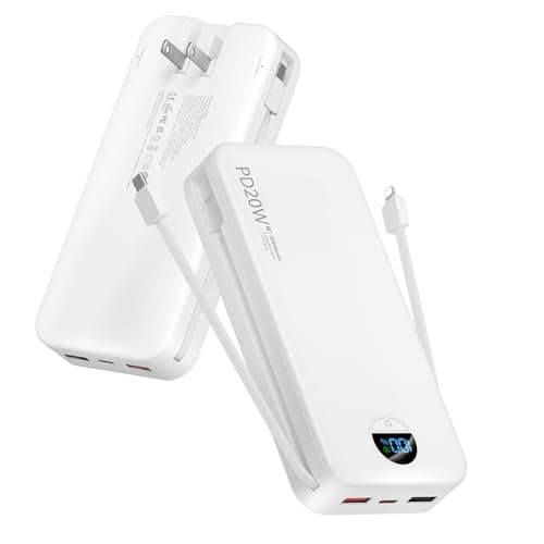 Portable Charger, 20000mAh PD20W USB C Power Bank Fast Charging with Built-in Cables & Wall Plug, External Battery Pack with LED Display, Travel Essentials Battery Bank for iPhone iPad Samsu
