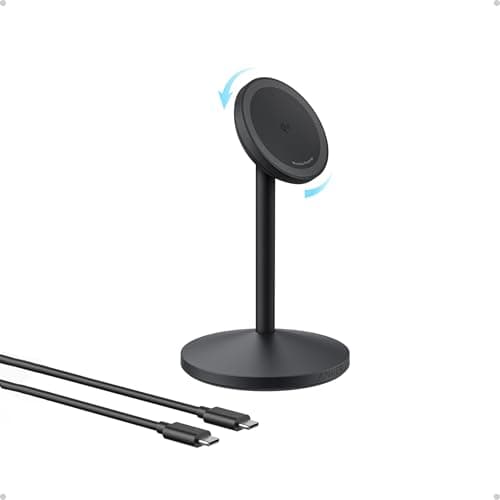 Anker MagGo iPhone 17 MagSafe Charger Compatible Stand, 15W Fast Magnetic Wireless Charging Station, Qi2 Certified 360° Wireless Charger, Magnetic Stand for iPhone 17/16/15/14/13 Series (No
