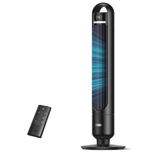 DREO Tower Fan for Bedroom, 90° Oscillating Standing Fans for Room with 4 Speeds, 3 Modes, 28dB Quiet for Sleep, 26ft/s Velocity, 8H Timer, Remote, Living Room, Office, Home, Black