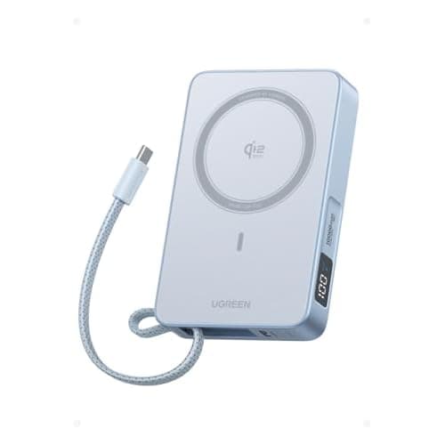 UGREEN MagFlow 10,000mAh Power Bank, Qi2 25W Certified Wireless Charging, Magnetic Portable Charger for MagSafe with Built-in Cable, 30W USB-C Battery Pack for iPhone 17 Pro Max/16/15/14/13/