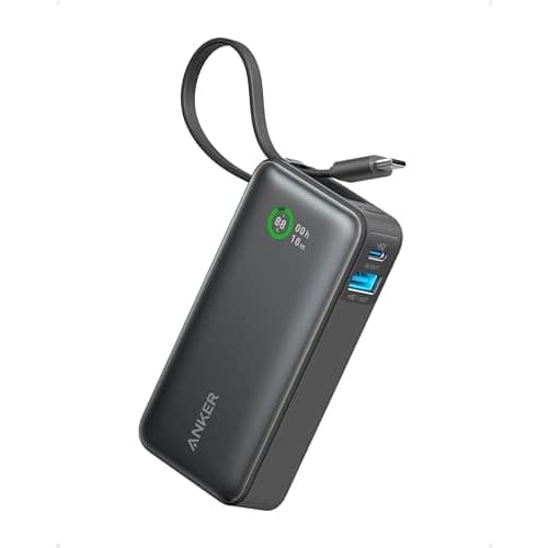 Anker Nano Powerbank, 10.000mAh Powerbank mit integriertem USB-C Kabel, PD 30W Höchstleistung mit 1xUSB-C, 1xUSB-A, Für iPhone 17/16/15/14, MacBook, Galaxy, iPad, AirPods und mehr (Schwarz)