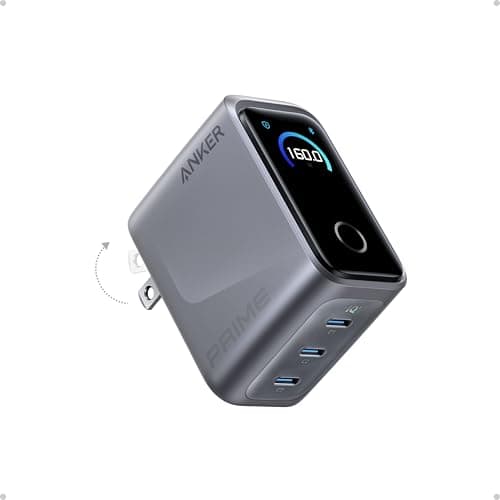 Anker Prime Charger,160W 3-Port Compact GaN USB C Charger Block,Smart Display and Touch Control,Up to 140W Single‑Port Charging,for MacBook Pro,Laptop,iPhone 17 Series(Cable Not Included,Non