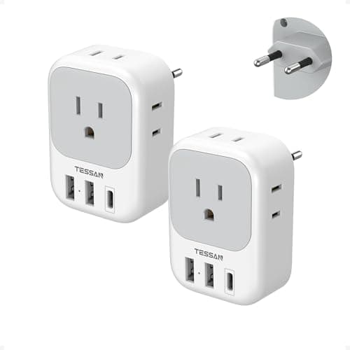 2 Pack European Plug Adapter USB C, TESSAN US to Europe Adapter 4 Outlets 3 USB Charger, Type C International Power Adaptor to Italy Spain France Portugal Iceland Germany, Europe Travel Esse