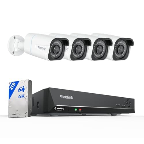 REOLINK 4K Security Camera System - H.265 4pcs PoE Security Cameras Wired with Person Vehicle Detection, 8MP/4K 8CH NVR with 2TB HDD for 24-7 Recording, RLK8-800B4 White