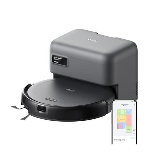 eufy C10 Saugroboter mit Automatischer Absaugstation, 7,3cm Ultraflaches Design, Teppichreinigung, Ausfahrbare Seitenbürste für Ecken, Automatische Entleerung, Punktlaser- & Infrarot-Navigat