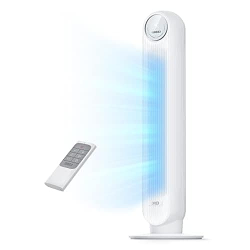 DREO Tower Fan for Bedroom, 25ft/s Velocity Quiet Floor Fan, 90° Oscillating Fans for Indoors with 4 Speeds, 4 Modes, 8H Timer, Standing Fans, Bladeless Fan, White (DR-HTF007)