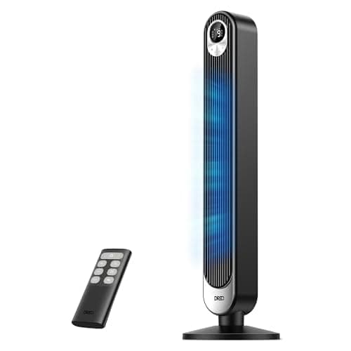 DREO Tower Fan for Bedroom, 28 ft/s, 20dB Quiet Oscillating Bladeless Fan with Remote, 9 Speeds, 4 Modes, 12H Timer, LED Display, Standing Floor Fan Powerful for Indoor Home Office Room, 42