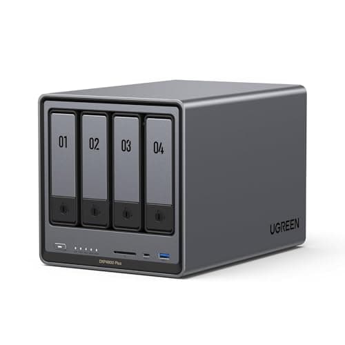 UGREEN NAS DXP4800 Plus 4-Bay Desktop NAS, Intel Pentium Gold 8505 5-Core CPU, 8GB DDR5 RAM, Built-in 128G SSD, 1 * 10GbE, 1 * 2.5GbE, 2 * M.2 NVMe Slots, 4K HDMI, Network Attached Storage (