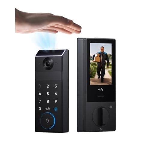 eufy Security Smart Lock FamiLock S3 Max with Palm Vein Recognition, Keyless Entry Front Door Lock, Wi-Fi Keypad Deadbolt+ 2K HDR Doorbell Camera, 16GB Built‑in Storage, BHMA 1, Rear Lock Vi