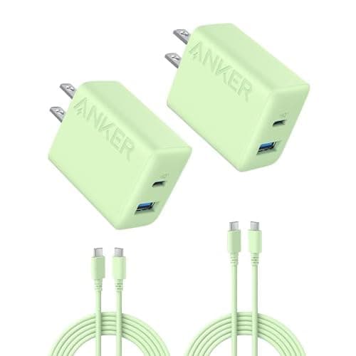Anker iPhone 17/16 Charger, 2-Pack 20W Fast USB C Charger Block, for iPhone 17/16/16 Pro Max/15 Series/iPad Pro and More (Green, 2 Pack & 2 Cable)