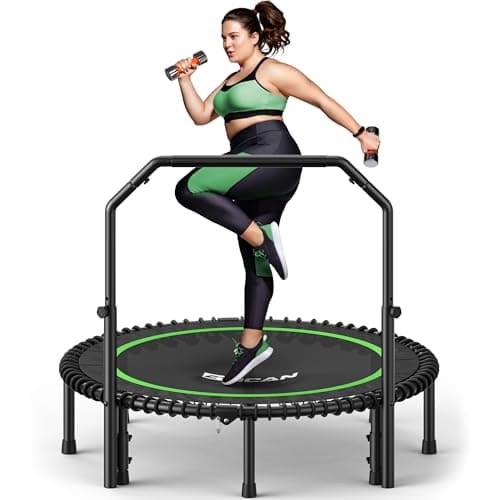 BCAN BT2 450/550LBS Mini Rebounder Trampoline for Adults with Bar, Fitness Trampoline with Bungees, Adjustable Handle, Stable & Quiet, Indoor Outdoor, Whole-Body Workout & Relaxation at Home