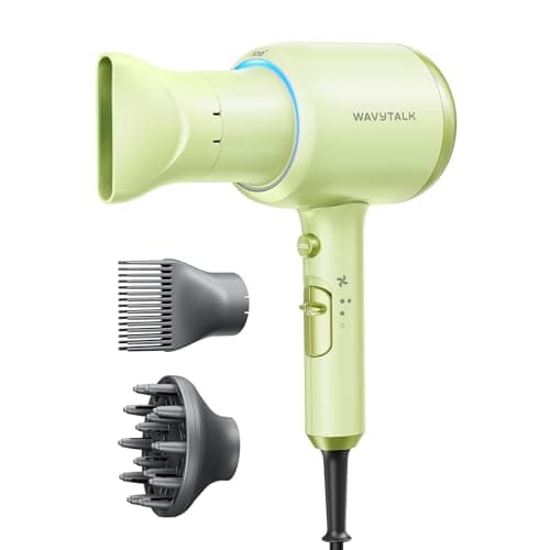 Wavytalk Hair Dryer with Diffuser, Blown Away Ionic Hair Dryer for Curly Hair with Comb, 1875W Fast Drying Blow Dryer with Ceramic Technology, 3 Attachments for All Hair Types, Light and Qui