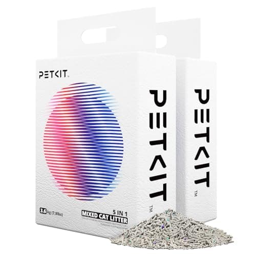 PETKIT Mixed Cat Litter Fast Clumping, Flushable, Ultra Absorbent, 100% Natural Ingredients Litter, Water Dissolvable, Really Dust-Free, Low Tracking Bentonite Tofu Litter (7.9lb×2 Bags) 7.9