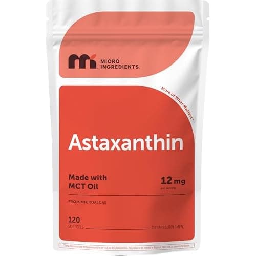 Micro Ingredients Astaxanthin 12mg with MCT Oil, 120 Softgels, 4 Month Supply | Premium Astaxanthin Antioxidant Supplements* | Fresh Microalgae Source | Triple Strength, Non-GMO, Gluten Free