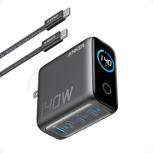 Anker MacBook Charger,140W Max 4-Port GaN USB C Charger Block with Smart Display,Fast Charger USB C Power Adapter,Touch Controls for MacBook,iPad,iPhone 17/16 Series (Include 5FT Cable,Non-B
