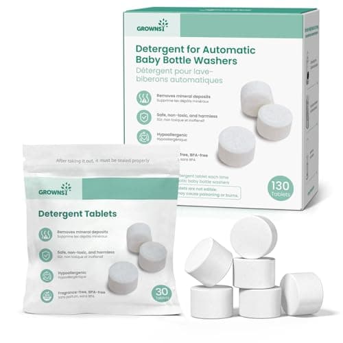 GROWNSY Bottle Washer Detergent Tablets, 130 Count, Deep Cleaning, Compatible with All Brands of Baby Bottle Washers, Removes Milk Residue, Grease & Odor from Bottles and Pump Parts 1 Count