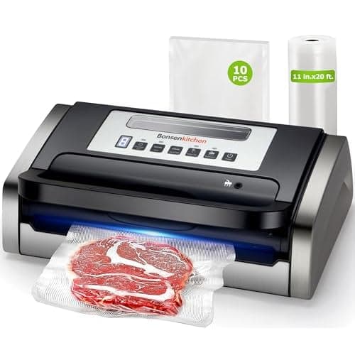 Bonsenkitchen Vacuum Sealer Machine, Globefish Technology for Perfect Vacuum Sealing, Powerful Low-Noise Food Vacuum Sealer with Easy Handle Design, Built-in Cutter & Bag Storage, 1 Bag Roll