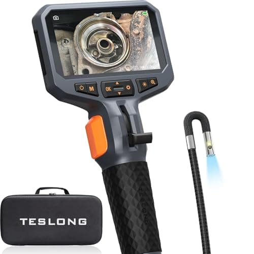 Articulating Borescope with Dual Lens Endoscope Camera, Teslong Two-Way Articulated Industrial Inspection Camera with LED Light, Flexible Mechanic Fiber Optic Snake Scope Cam for Wall Automo