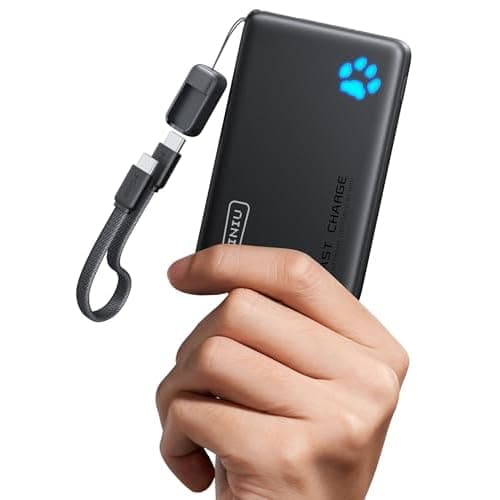 INIU Portable Charger, Smaller & Lighter 45W Fast Charging with Attached USB C Cable, 10000mAh Flight-Safe PD Power Bank Battery Pack, Travel Phone Powerbank for iPhone 17 16 15 Samsung S25