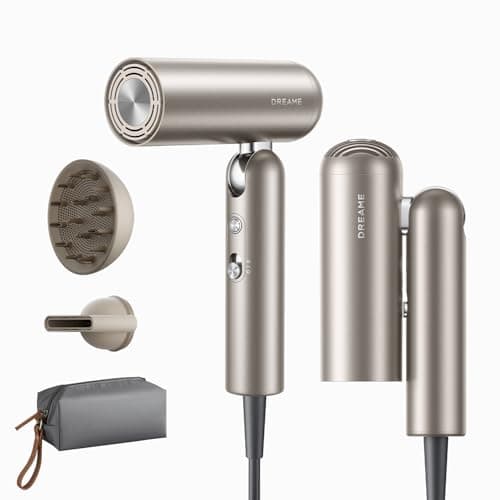 Dreame Pocket Pro Hair Dryer, Dual Voltage Travel Blow Dryer with Diffuser, 1300W Professional HighSpeed Ionic Hair Blower, Fast Drying, Low Noise, Lightweight, No Heat Damage, Global Travel