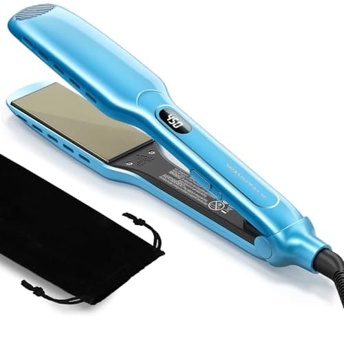 Wavytalk Hair Straightener, 1.7 Inch Wide Vent Sesh Wet to Dry Flat Iron, Straightener for Damp or Dry Hair (Blue)