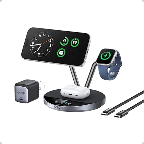 Anker Prime MagSafe Charger, 3-in-1 Qi2 25W Certified Wireless Charging Station, Smart Display, AirCool Powered by Aerospace-Grade TEC, for iPhone 17, Apple Watch, AirPods, and More Phantom