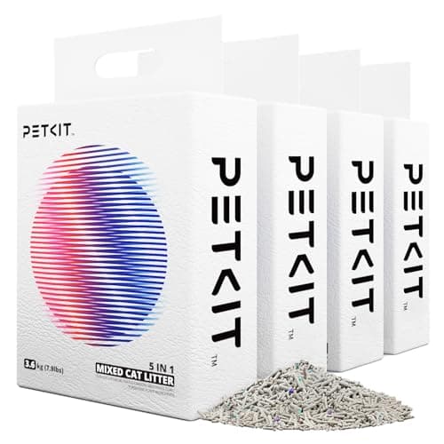PETKIT Mixed Cat Litter Fast Clumping,Flushable,Ultra Absorbent, 100% Natural Ingredients Litter,Water Dissolvable,Really Dust-Free,Low Tracking Bentonite Tofu Litter ( 7.9 lb×4 Bags) 7.9lb