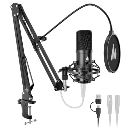 MAONO XLR/USB Condenser Microphone: 192kHz/24Bit Plug & Play PC Computer Podcast Cardioid Metal Mic Kit with Software, Professional Sound Chipset for Recording, Studio, Singing, YouTube A04