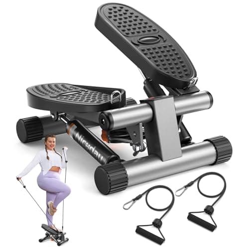 Niceday Steppers for Exercise, Stair Stepper with Resistance Bands, Mini Stepper with 300LBS Loading Capacity, Hydraulic Fitness Stepper with LCD Monitor Silver Gray