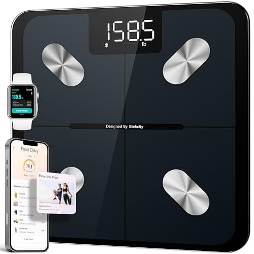 Etekcity Smart Scale for Body Weight, FSA&HSA Eligible, Bathroom Digital Weighing Scale with BMI, Body Fat, Muscle Mass, Accurate Bluetooth Home User Health Equipment Sync Apps, LED, Tempere
