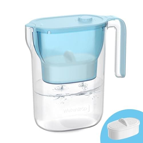 Waterdrop PT-05B-L Water Filter Pitcher, 7-Cup, NSF Certified, 200-Gallon Long-Life Filter Purifier, Reduces Chlorine and PFOA/PFOS, for Countertop, Replaces 6,400 Plastic Water Bottles a Ye