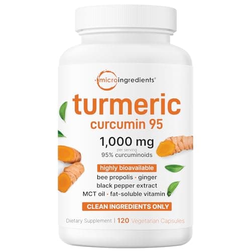 Micro Ingredients Pure Turmeric Curcumin Supplement 1,000mg – 95% Curcuminoids with Black Pepper & Ginger – High Absorption for Joint & Antioxidant Support* – Filler Free, 120 Veggie Capsule