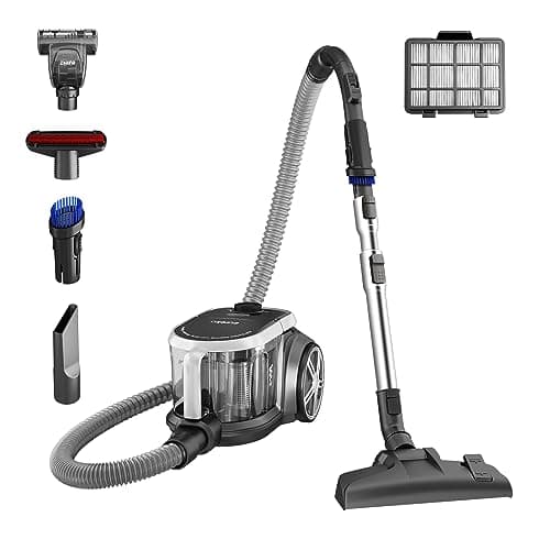 Eureka Bagless Canister Vacuum Cleaner, Lightweight Vac for Carpets and Hard Floors, Silver with Black, NEN180