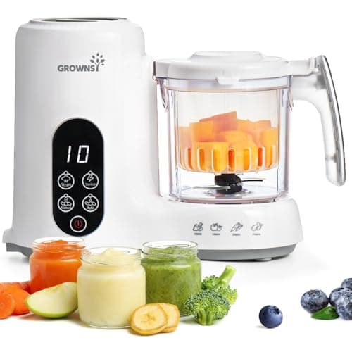 Grownsy Baby Food Maker with Steam Basket, One Step Baby Food Processor Steamer Puree Blender Grinder Mills Machine, Auto Cooking Grinding and Sterili-zing for Healthy Homemade Baby Food, BP