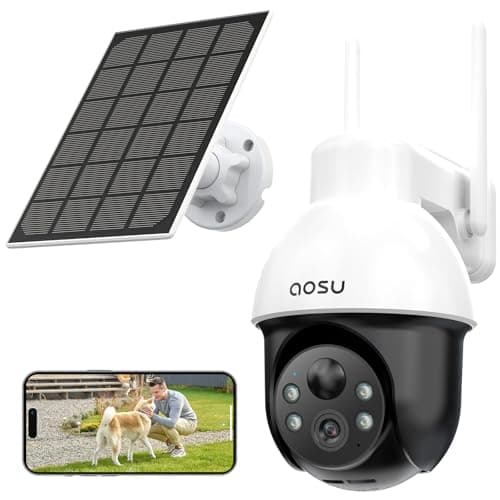 aosu Solar Security Camera Wireless Outdoor System, 3K/5MP Battery Powered WiFi Camera for Home Security, Panoramic PTZ, Auto Tracking, Human/Vehicle Detection, Night Vision, Spotlights, 2-W