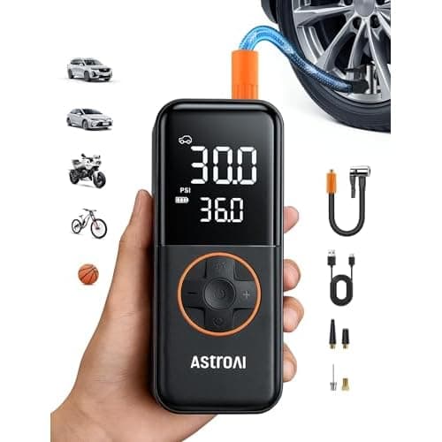 AstroAI L4 Tire Inflator Portable Air Compressor, 150PSI Portable Air Pump for Car Tires with Pressure Gauge LED Light, Electric Air Pump Quick Inflation for Cars, Motorcycles, Bikes, Tires,