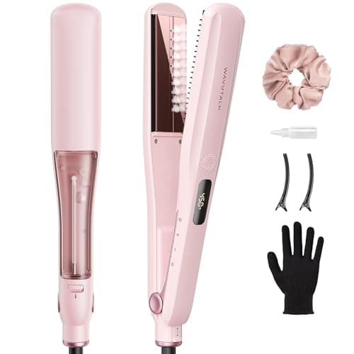 Wavytalk Steam Hair Straightener, Steam Sesh, Steam Reduces Damage, Nourishes Hair & Expedites Straightening, 1.38'' Nano Titanium Flat Iron with Detachable Comb for Silk Press Smoothing, Sa