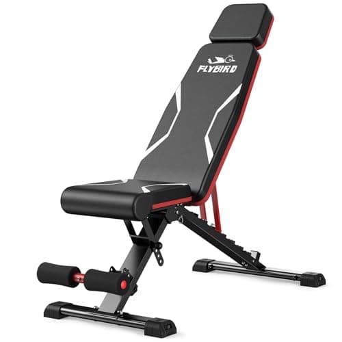 FLYBIRD WB3 Weight Bench Fits up to 6'5'', 750LBS Capacity Adjustable Weight Bench for Full Body Workout, 27LBS Sturdy Foldable Bench Press for Home Gym, 5X Stable Lifting Bench Incline Decl