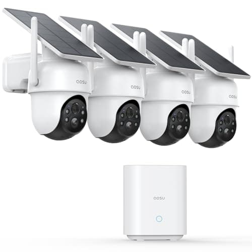 aosu Security Cameras Outdoor Wireless, 4 Cam-Kit, No Subscription Required, Solar-Powered, Home Security Cameras System with 360° Pan & Tilt, Auto Tracking, 2K Color Night Vision, Easy Setu