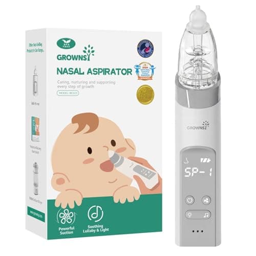 GROWNSY Nasal Aspirator for Baby, Electric Baby Nose Sucker with Larger Suction Chamber and More Powerful Suction, Automatic Nose Cleaner with Music and Light Soothing Function Grey
